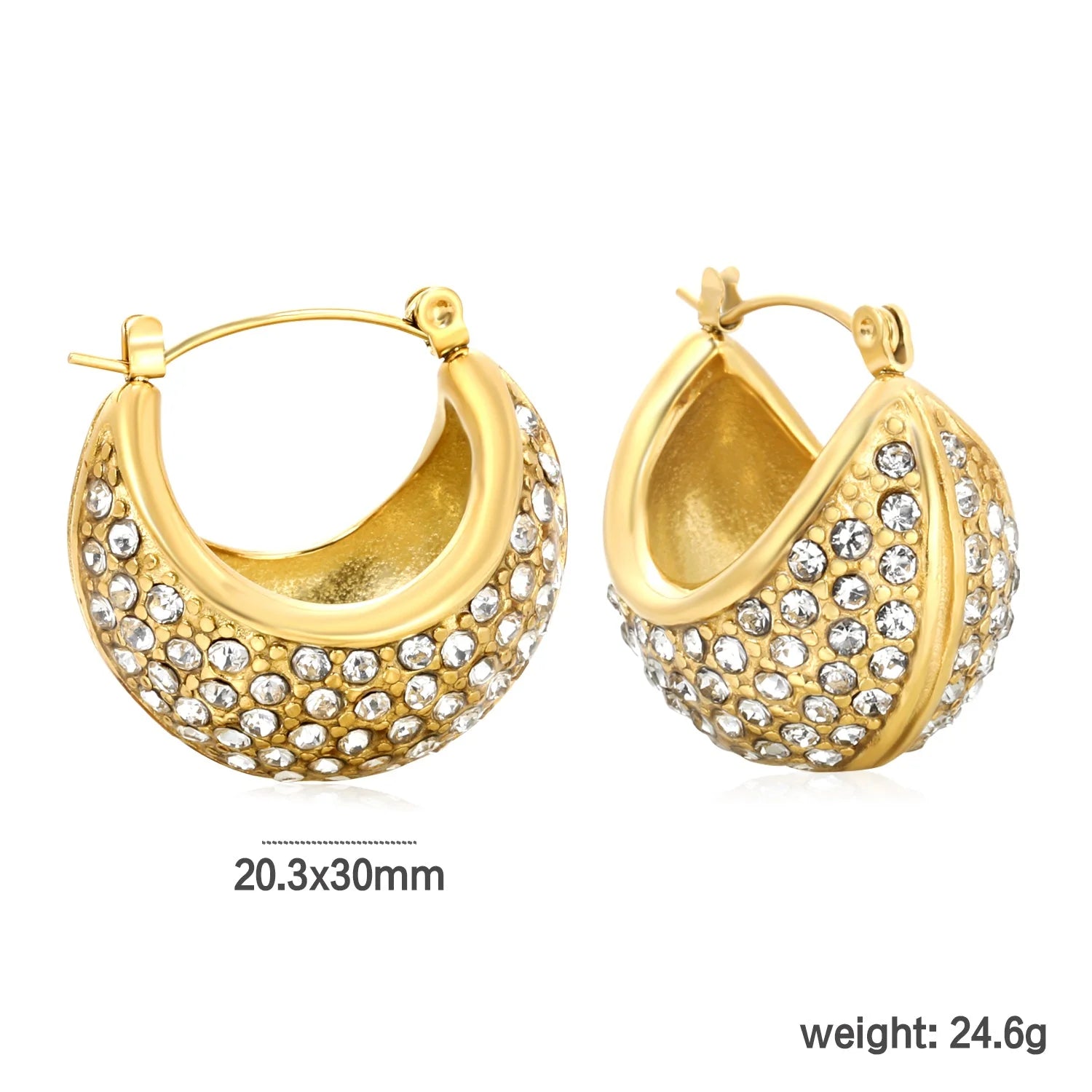 Gold Crystal Dome Hoop Earrings