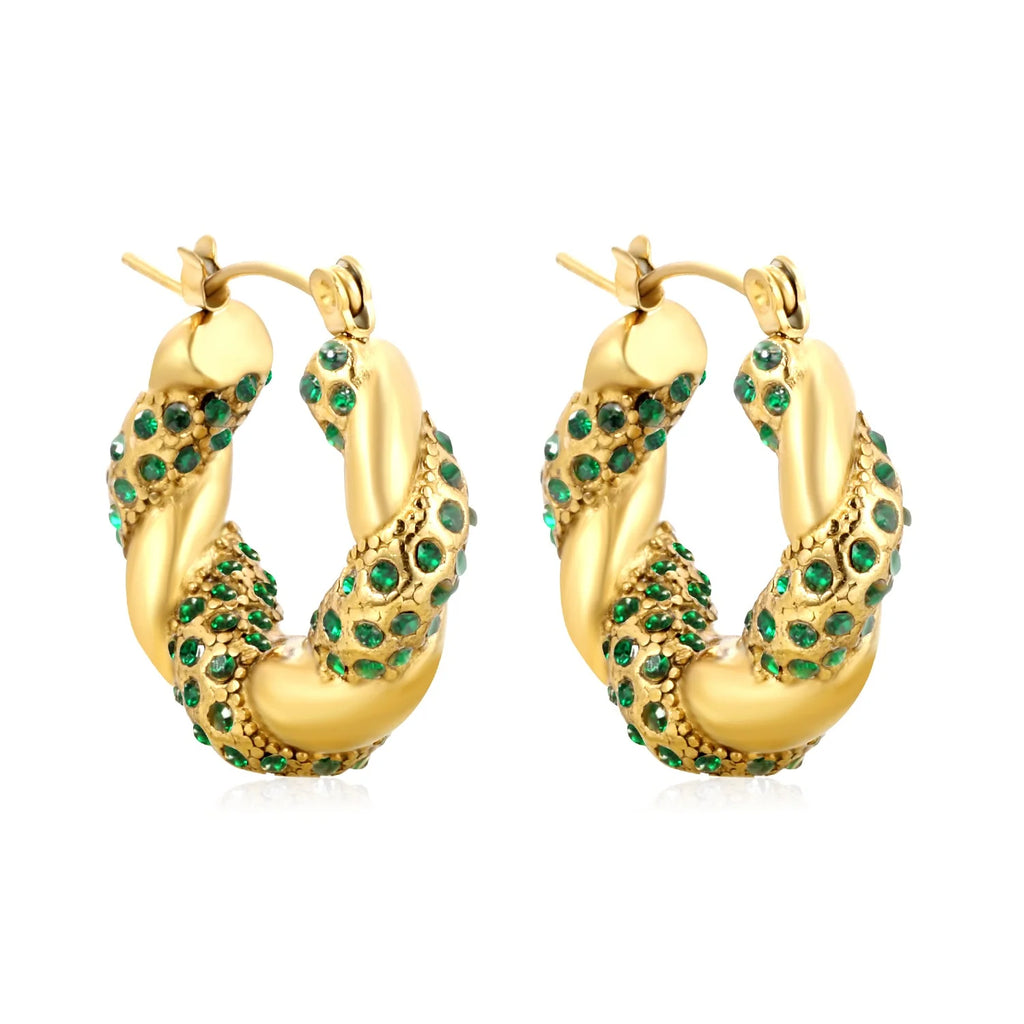 Emerald Twisted Hoop Earrings