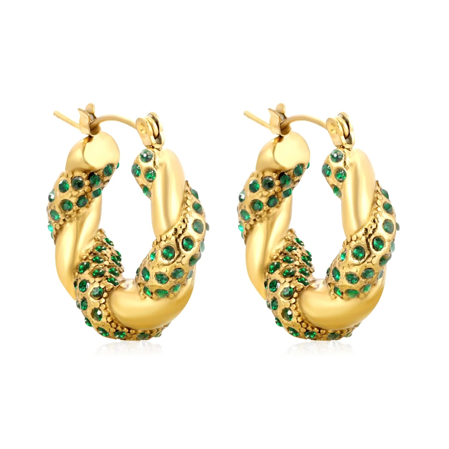 Emerald Twisted Hoop Earrings