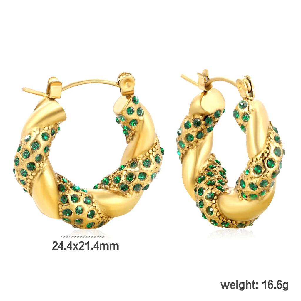 Emerald Twisted Hoop Earrings