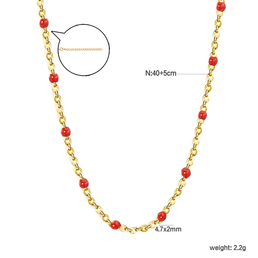 Enamel Bead Station Cable Chain Necklace