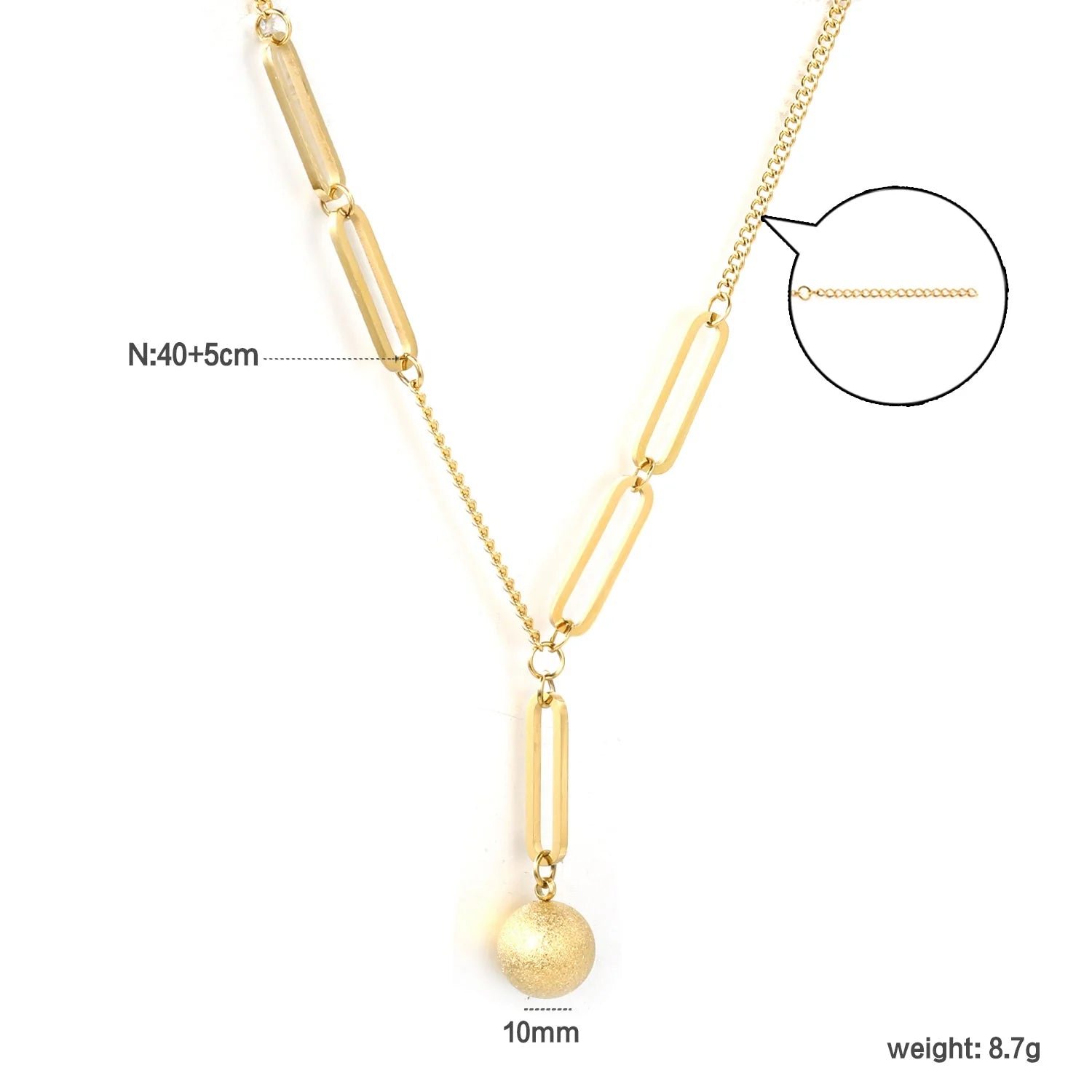 Paperclip & Curb Chain Lariat Matte Ball Necklace