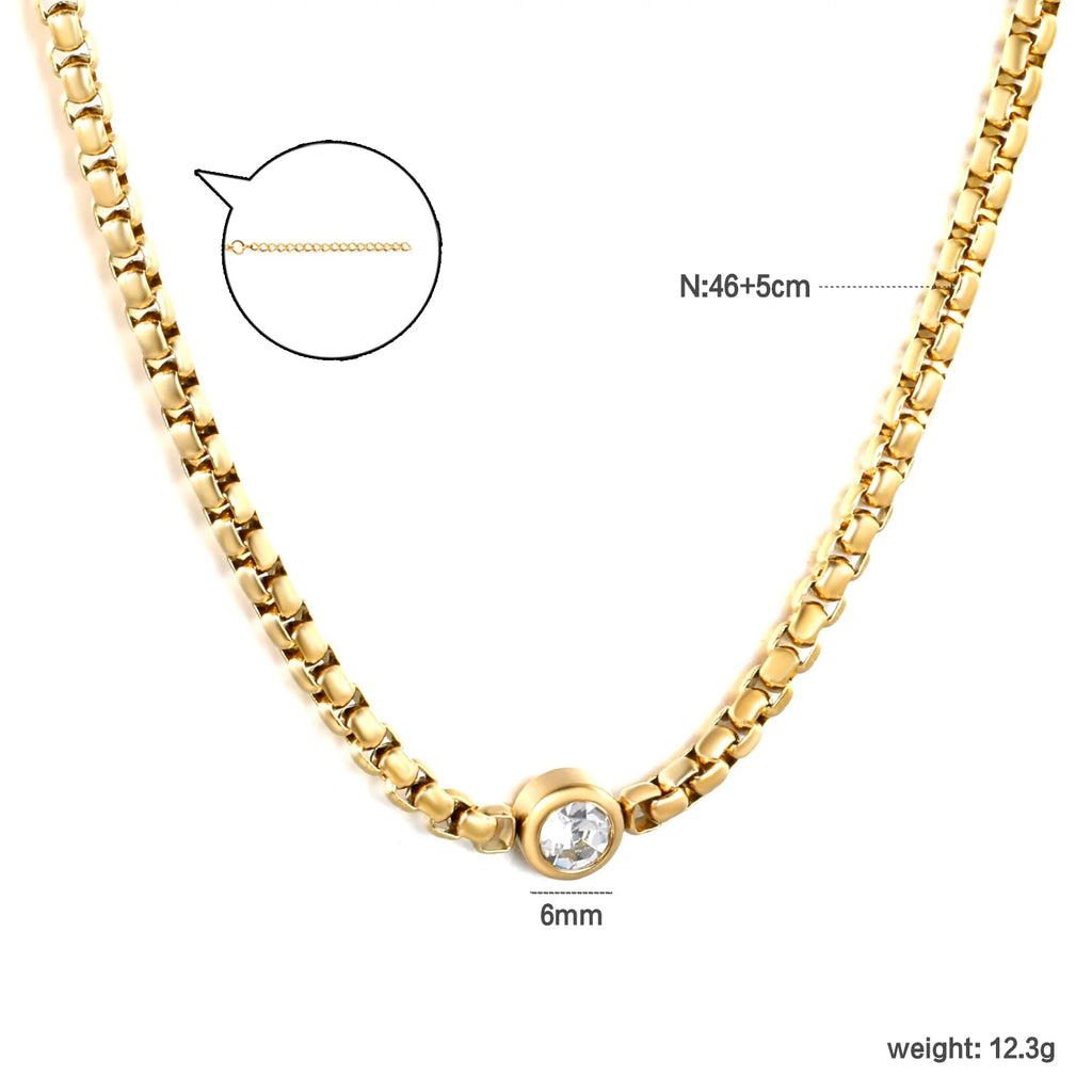 Crystal Bezel Box Chain Necklace