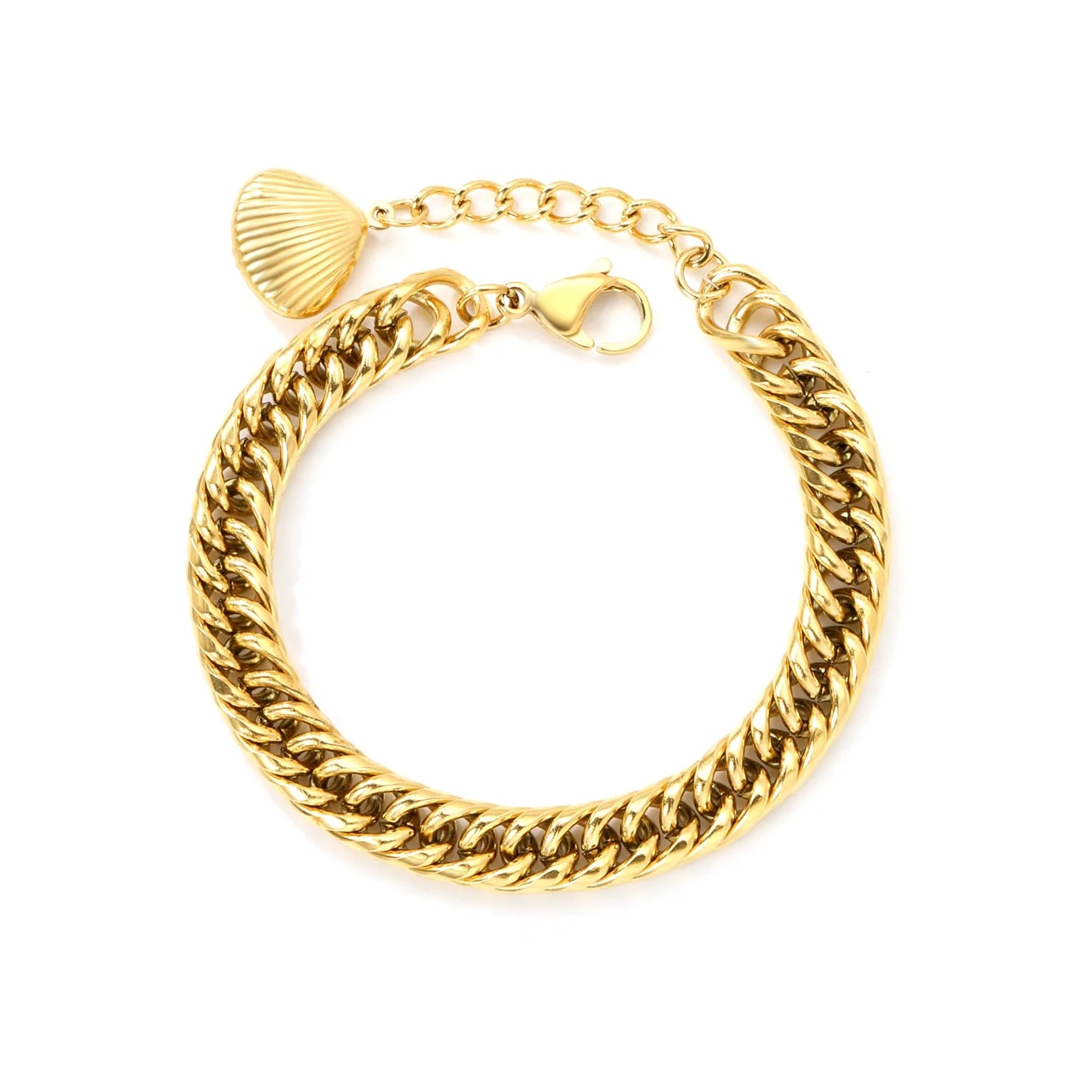 Gold Cuban Chain Bracelet with Shell Charm