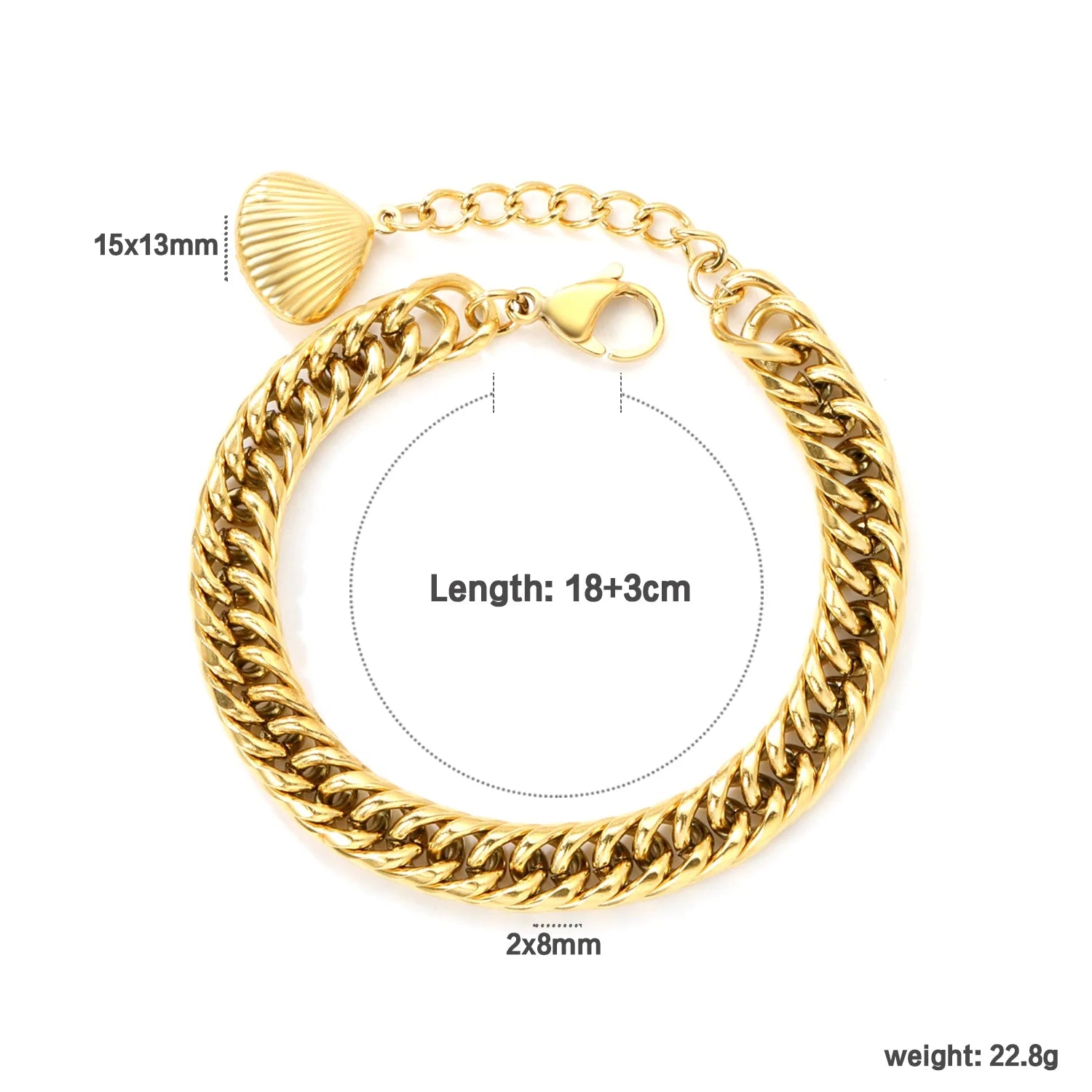 Gold Cuban Chain Bracelet with Shell Charm