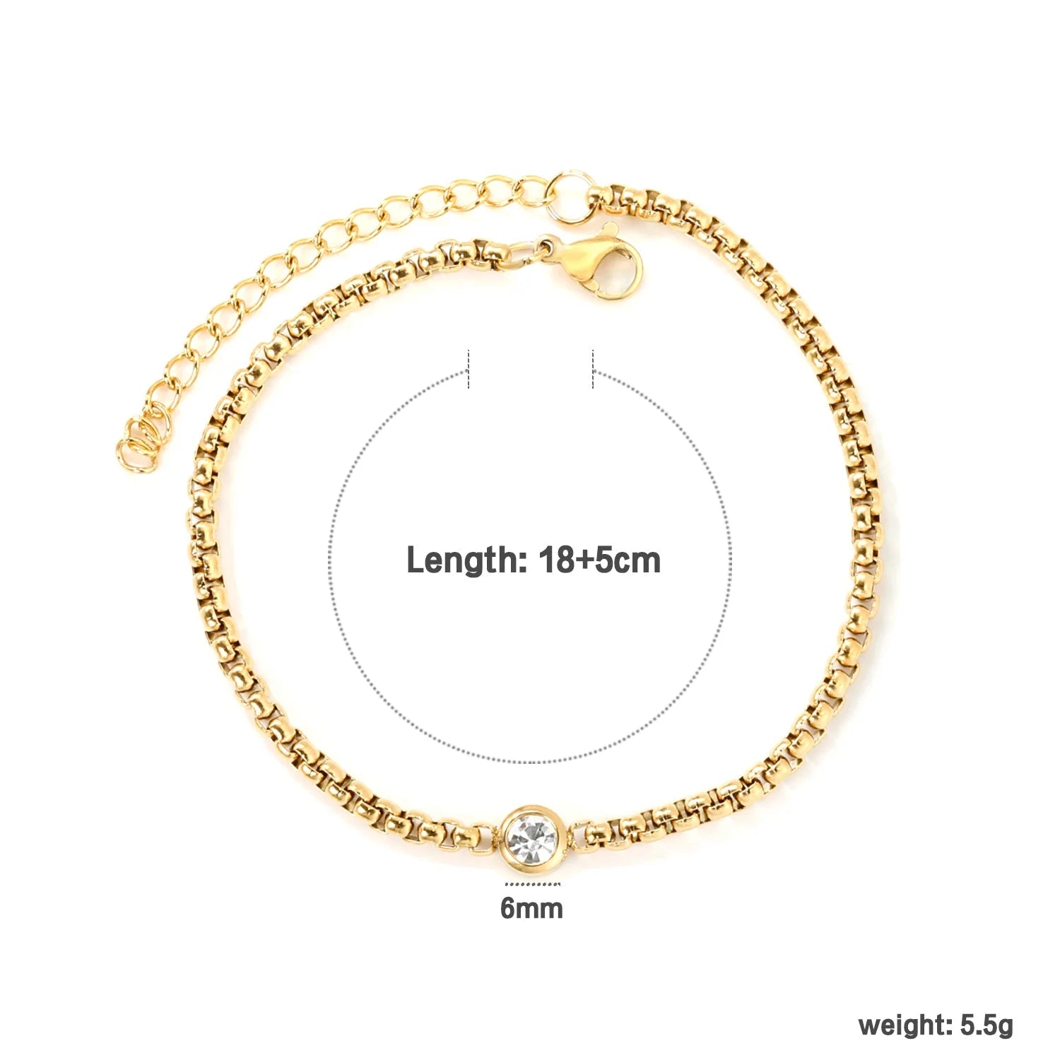 Gold Box Chain Crystal Solitaire Bracelet
