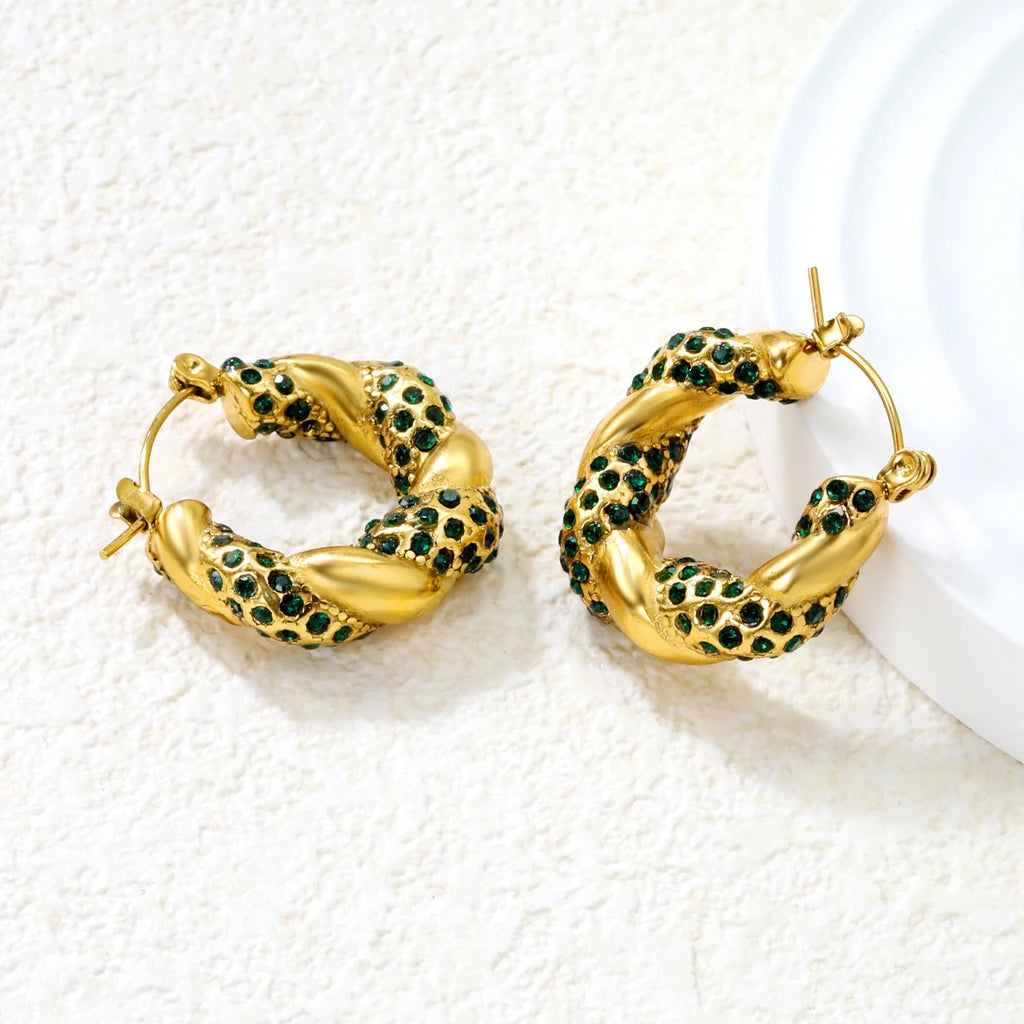 Emerald Twisted Hoop Earrings