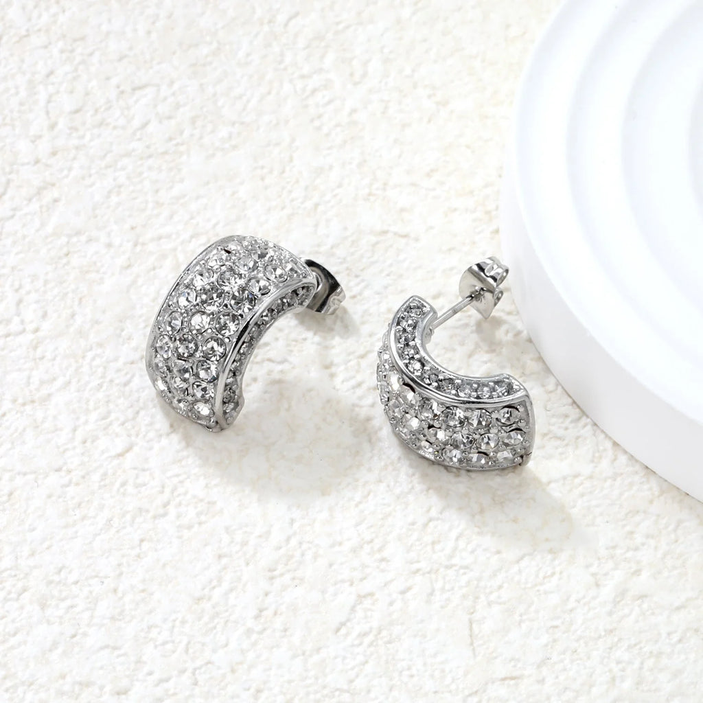 Crystal Pavé Crescent Hoop Earrings