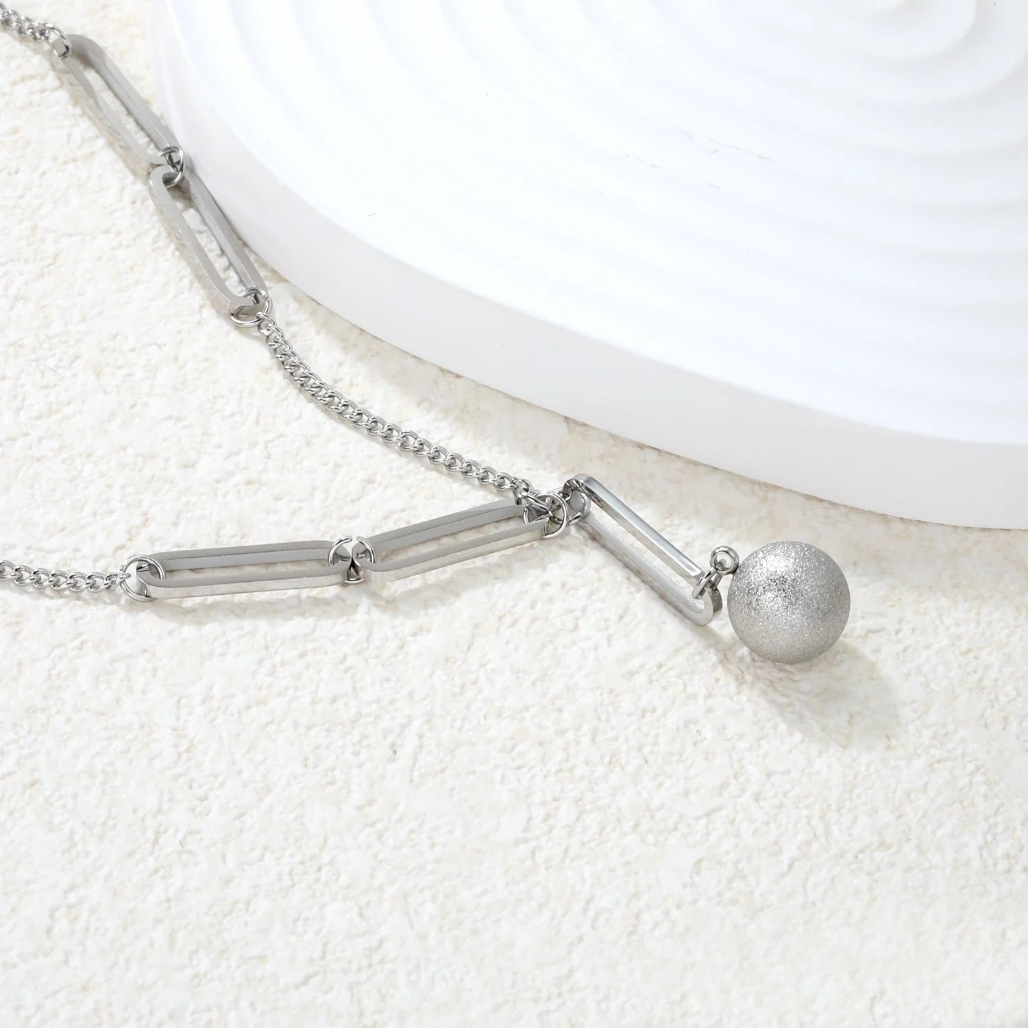 Paperclip & Curb Chain Lariat Matte Ball Necklace