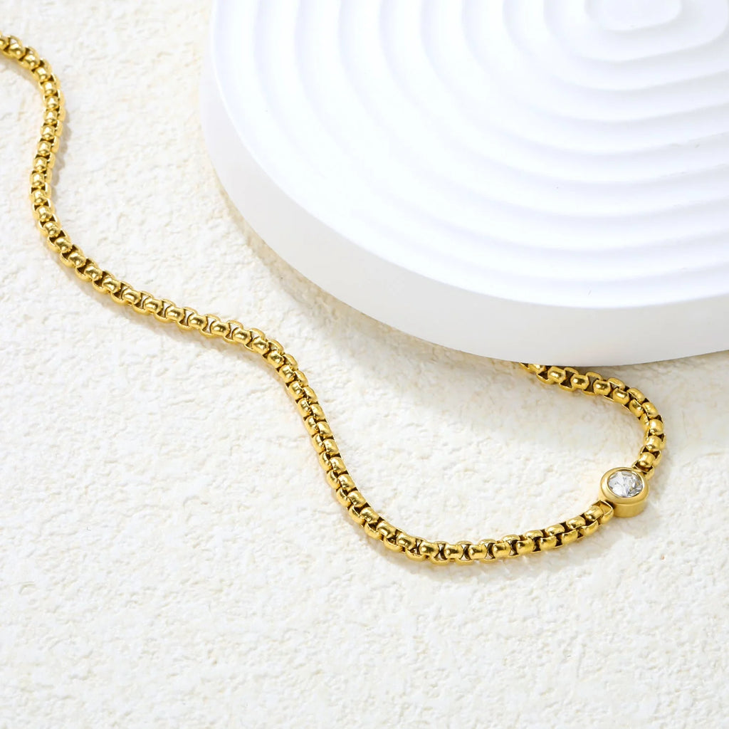 Crystal Bezel Box Chain Necklace
