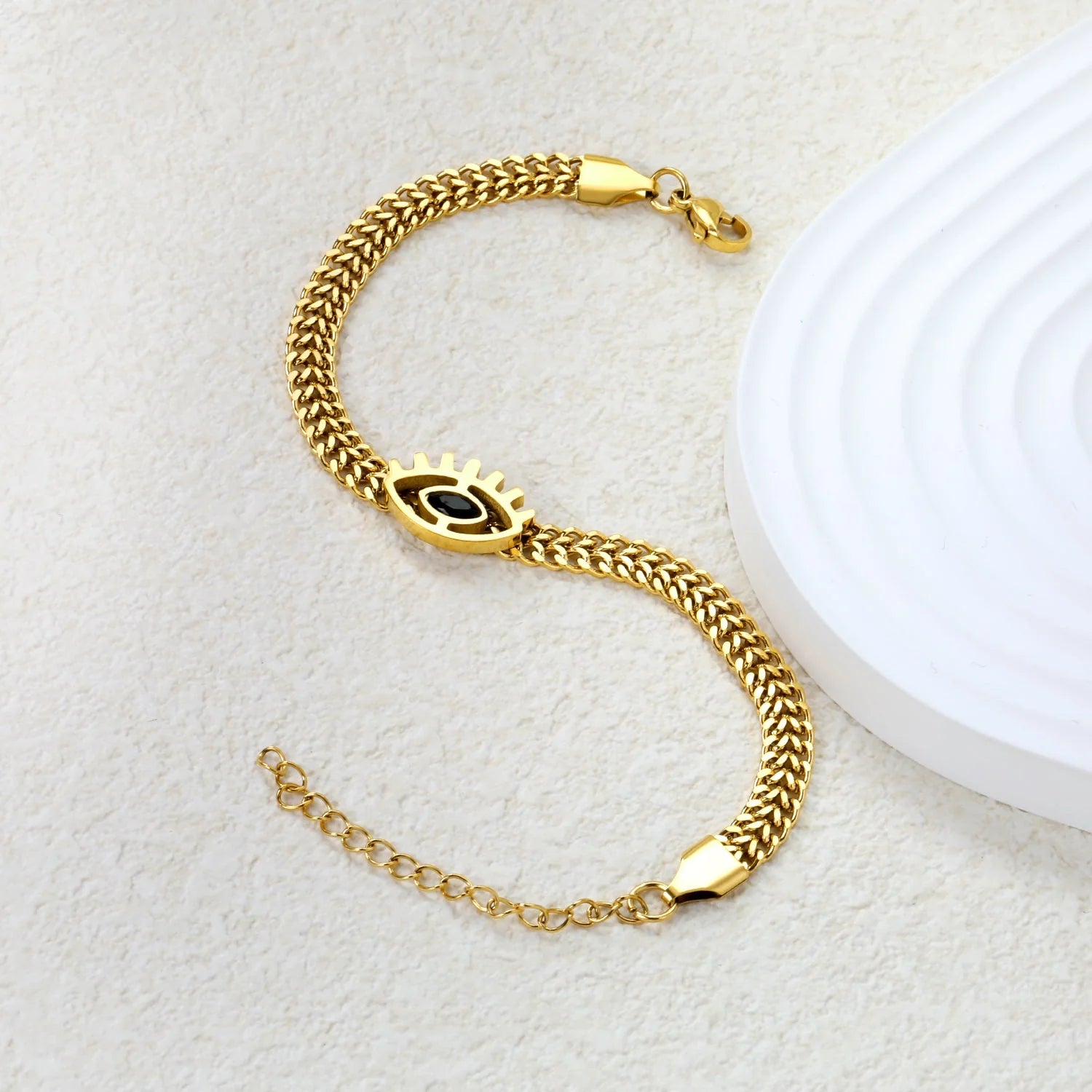 Gold Franco Chain Evil Eye Bracelet
