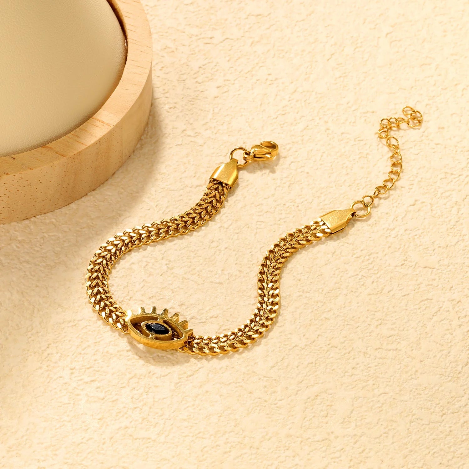 Gold Franco Chain Evil Eye Bracelet