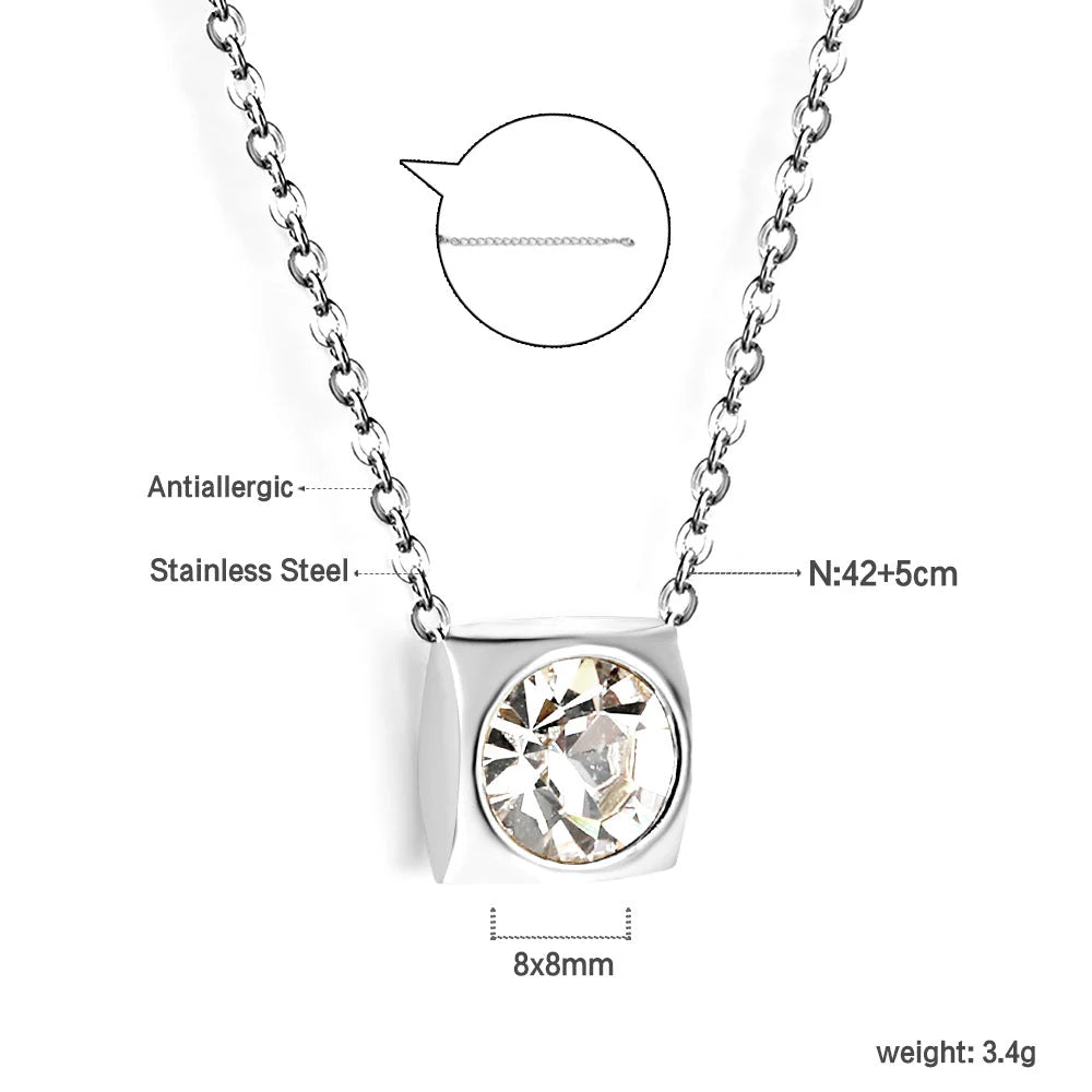 Crystal Cube Solitaire Necklace