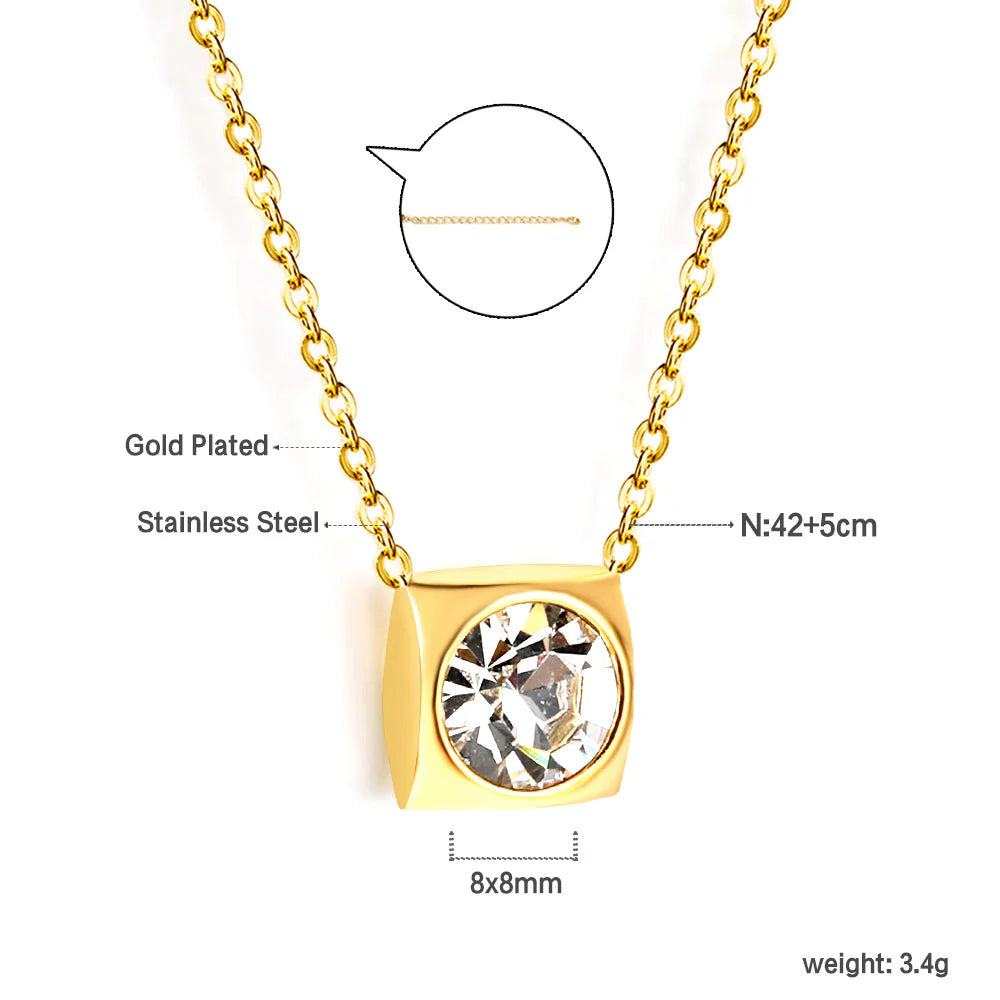 Crystal Cube Solitaire Necklace