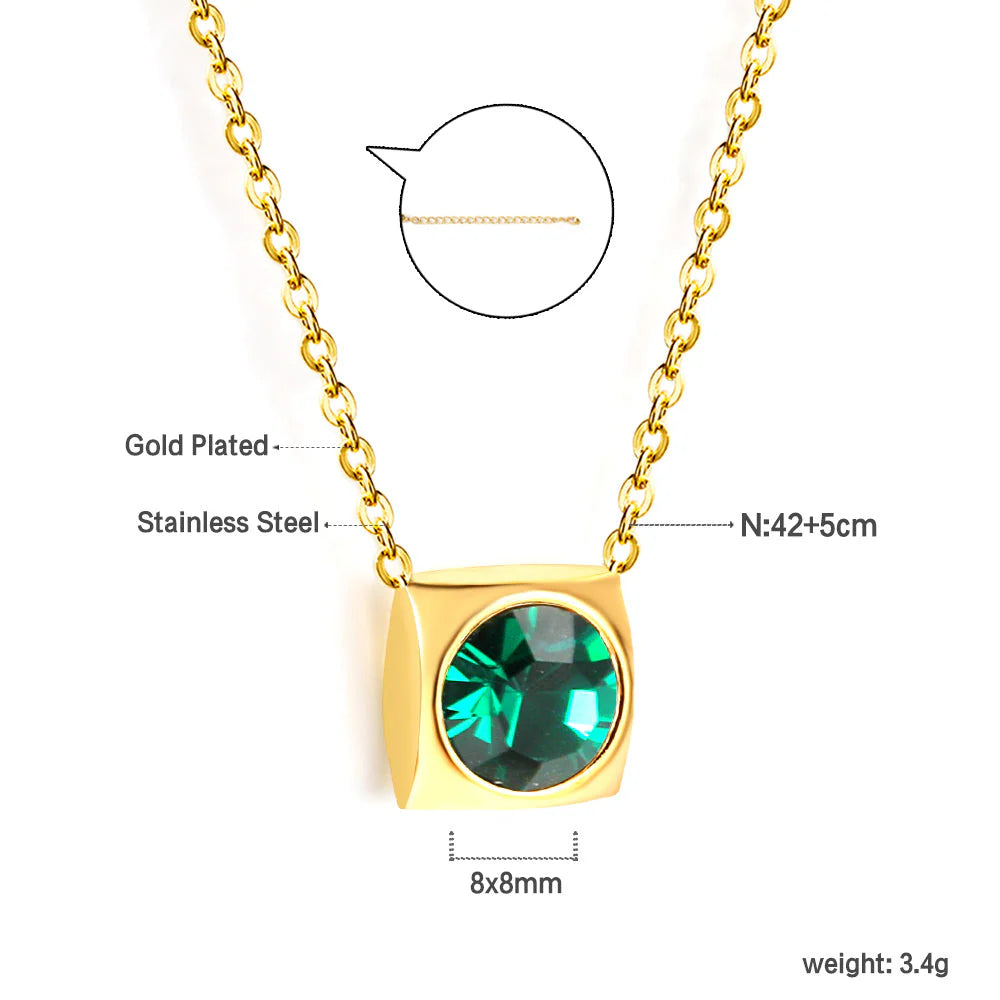 Emerald Cube Solitaire Necklace