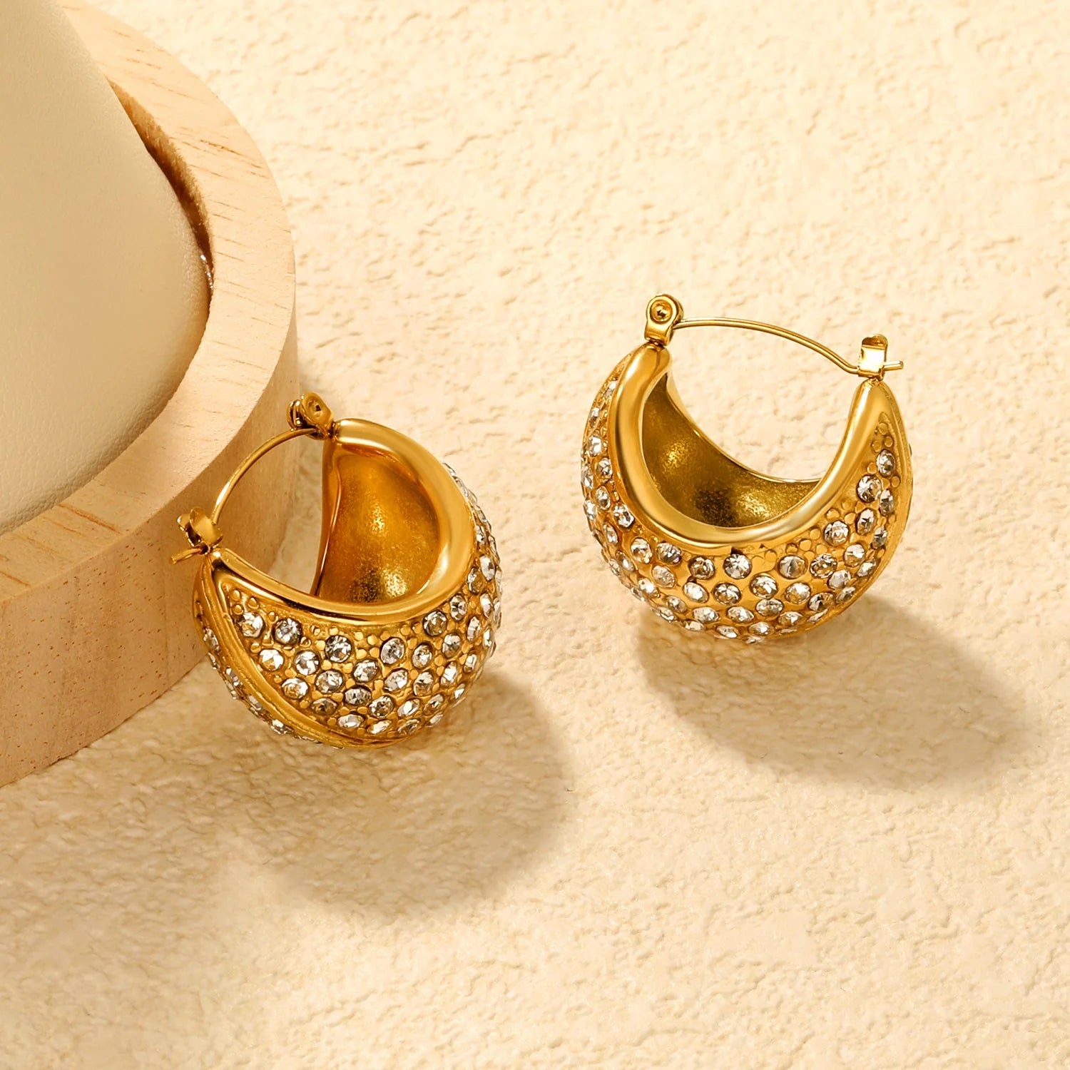 Gold Crystal Dome Hoop Earrings