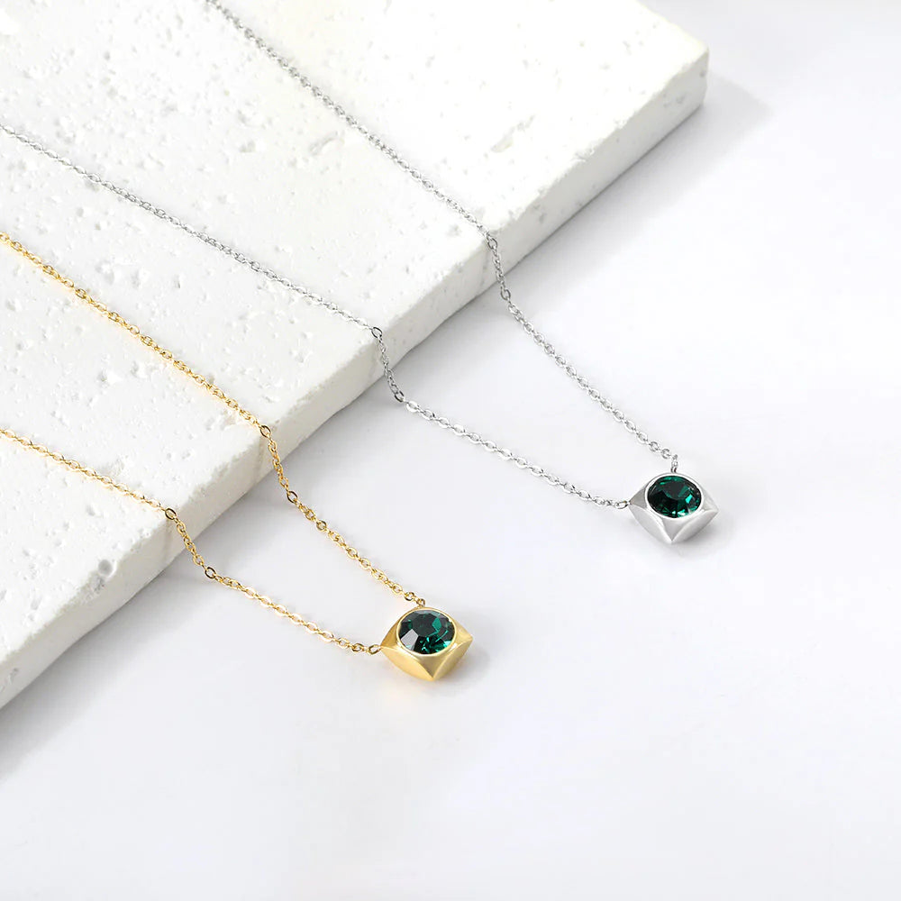 Emerald Cube Solitaire Necklace