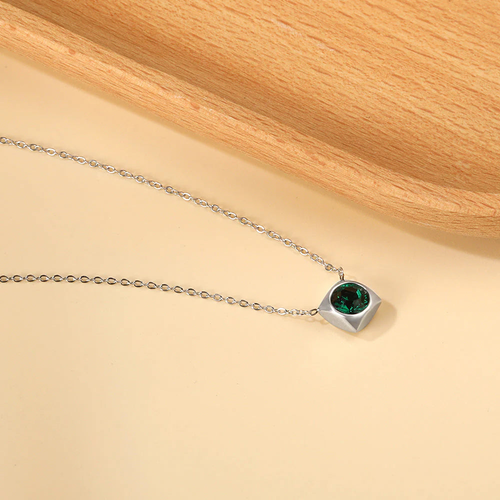 Emerald Square Bezel Pendant Necklace