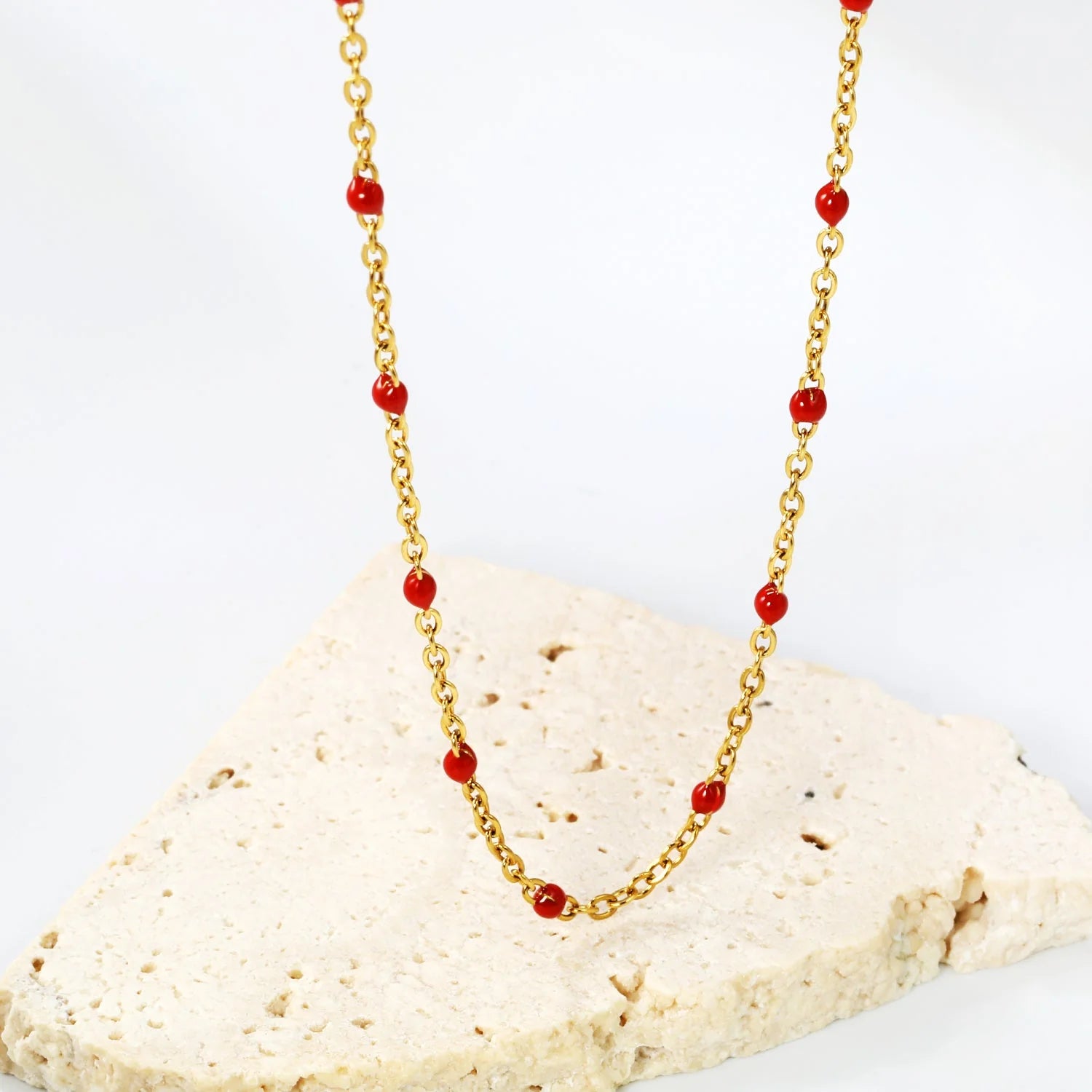 Enamel Bead Station Cable Chain Necklace