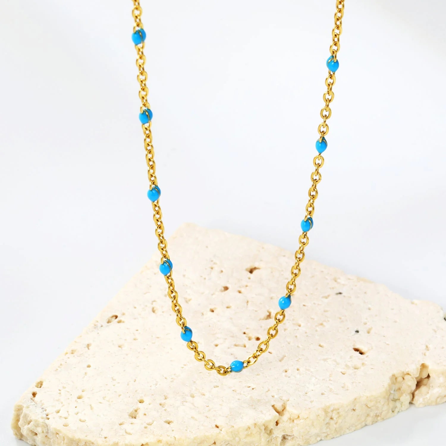 Enamel Bead Station Cable Chain Necklace