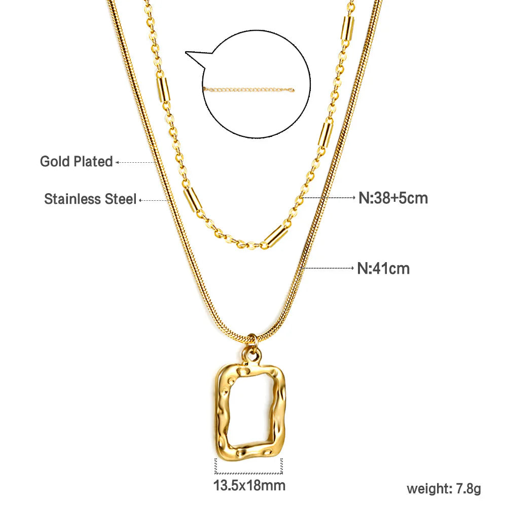 Hammered Rectangle Double Layer Necklace