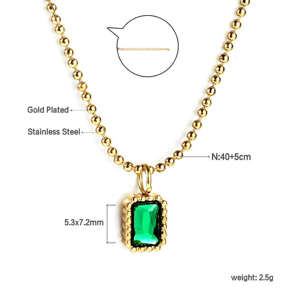 Emerald Rectangle Bead Chain Necklace