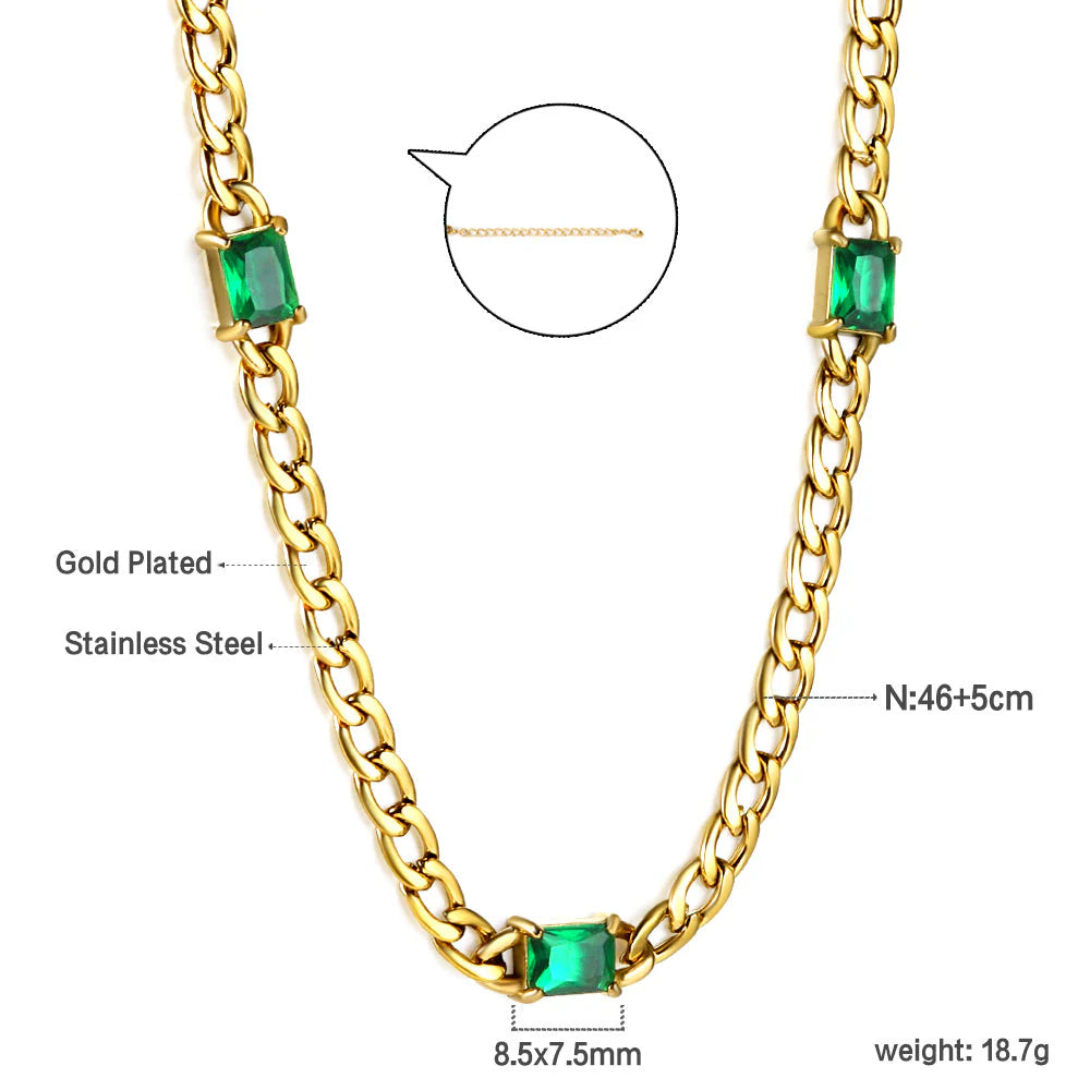 Emerald Baguette Curb Chain Necklace