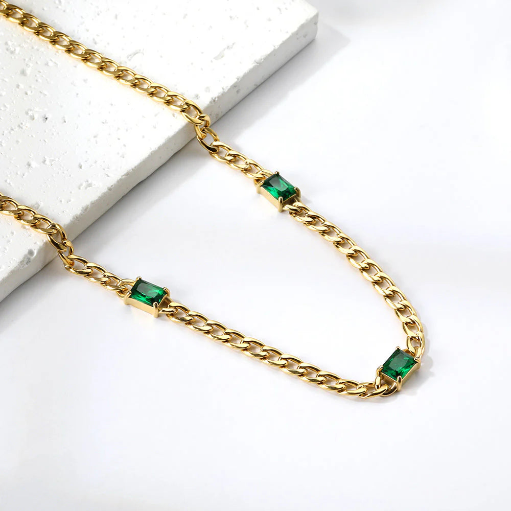 Emerald Baguette Curb Chain Necklace