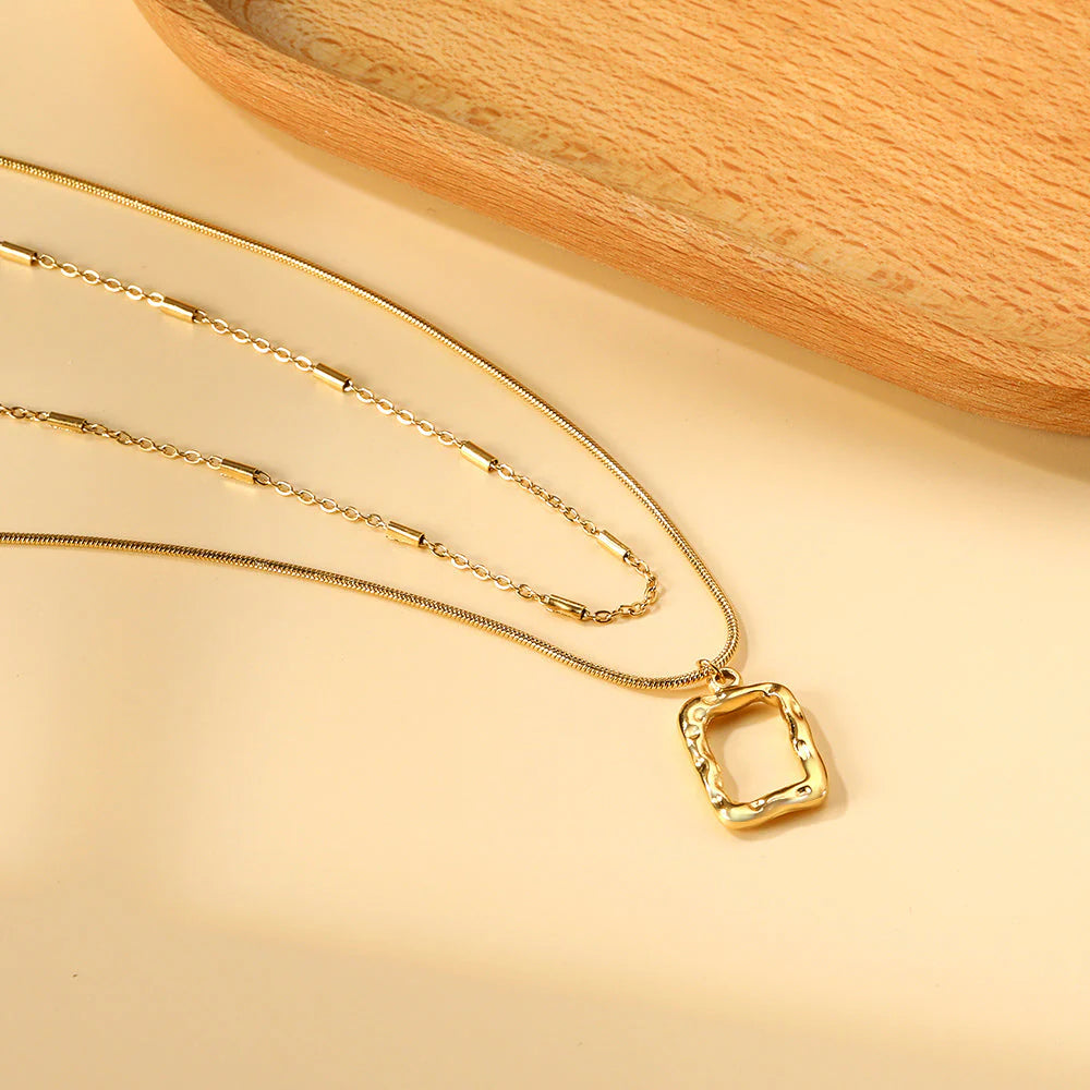 Hammered Rectangle Double Layer Necklace