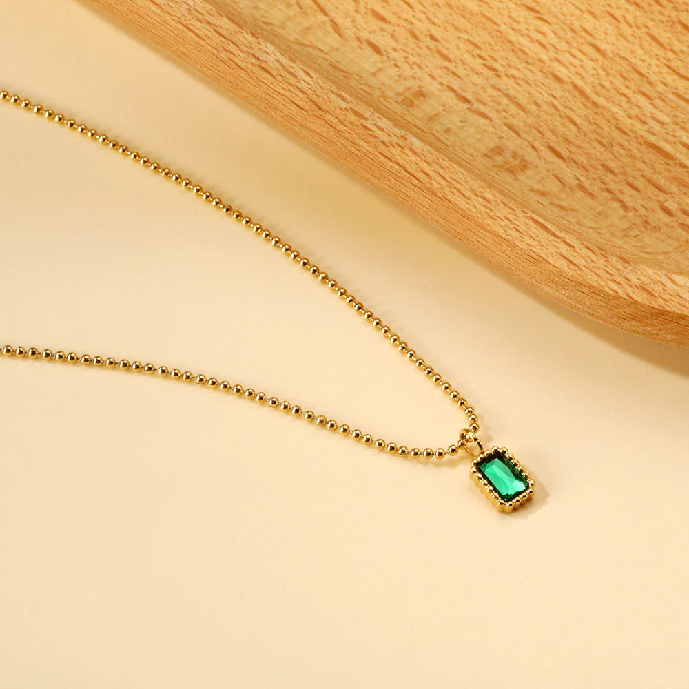 Emerald Rectangle Bead Chain Necklace