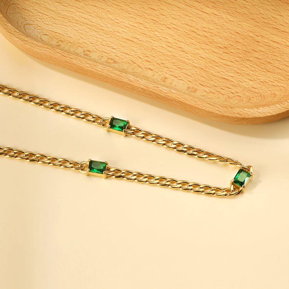 Emerald Baguette Curb Chain Necklace
