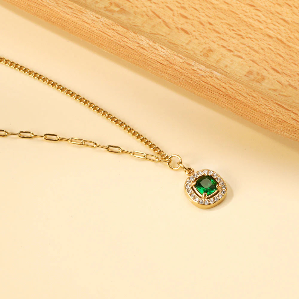 Emerald & Diamond Pendant Necklace