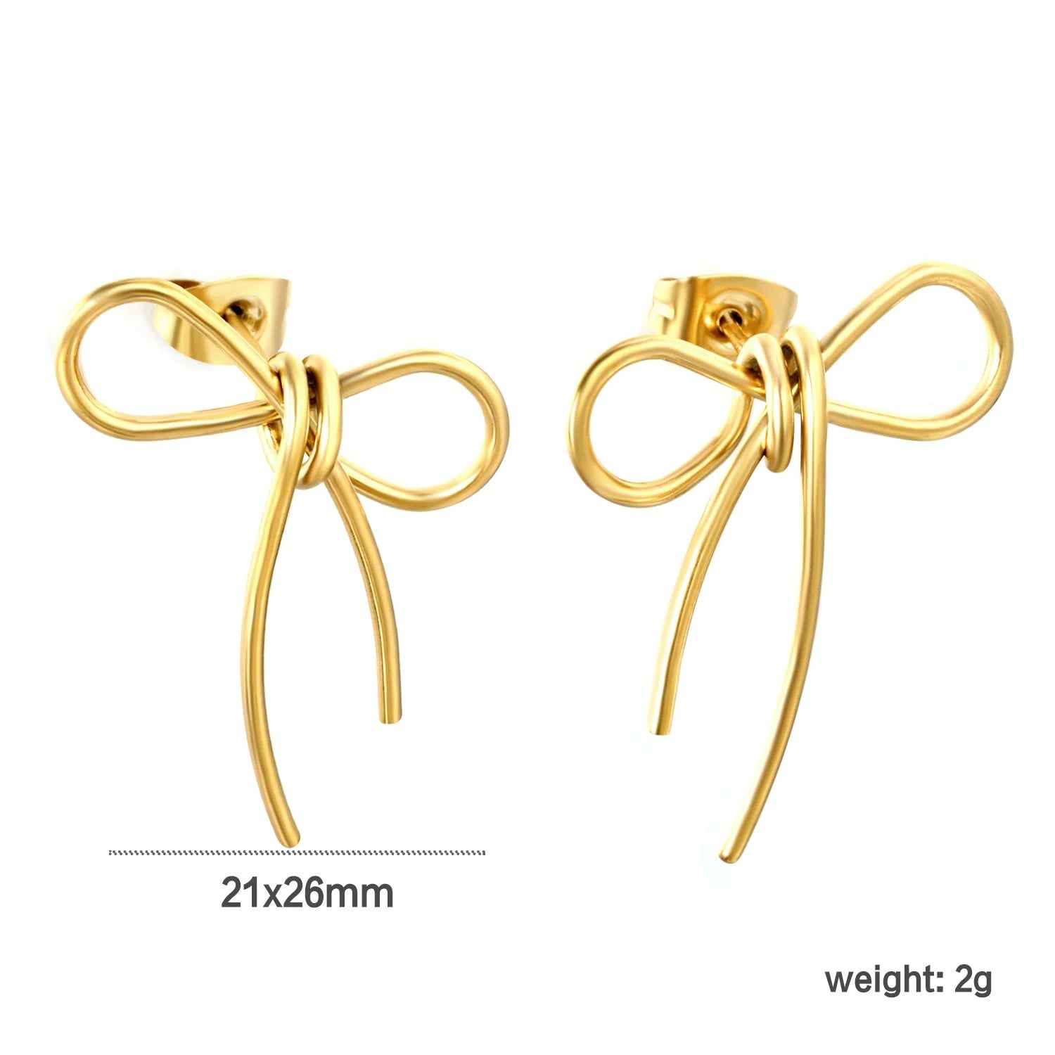 Gold Wire Bow Stud Earrings