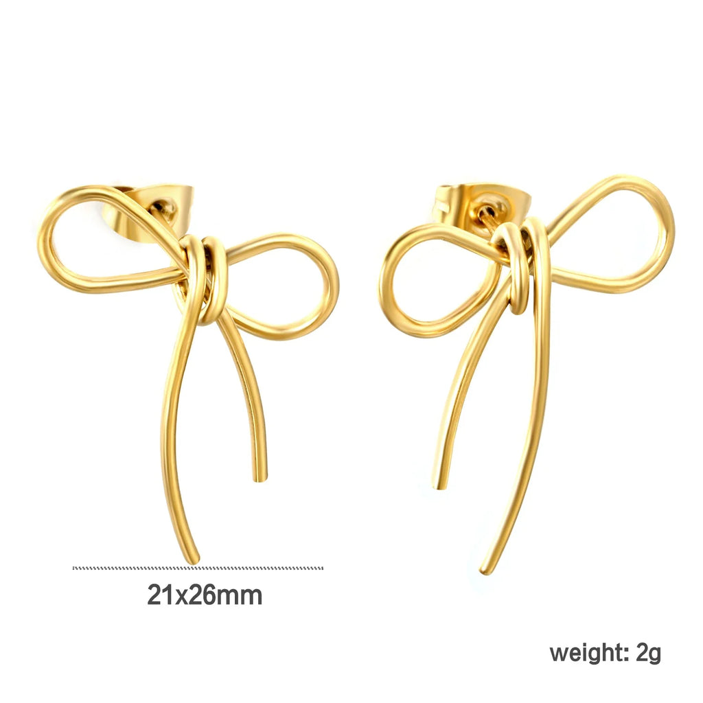Gold Wire Bow Stud Earrings