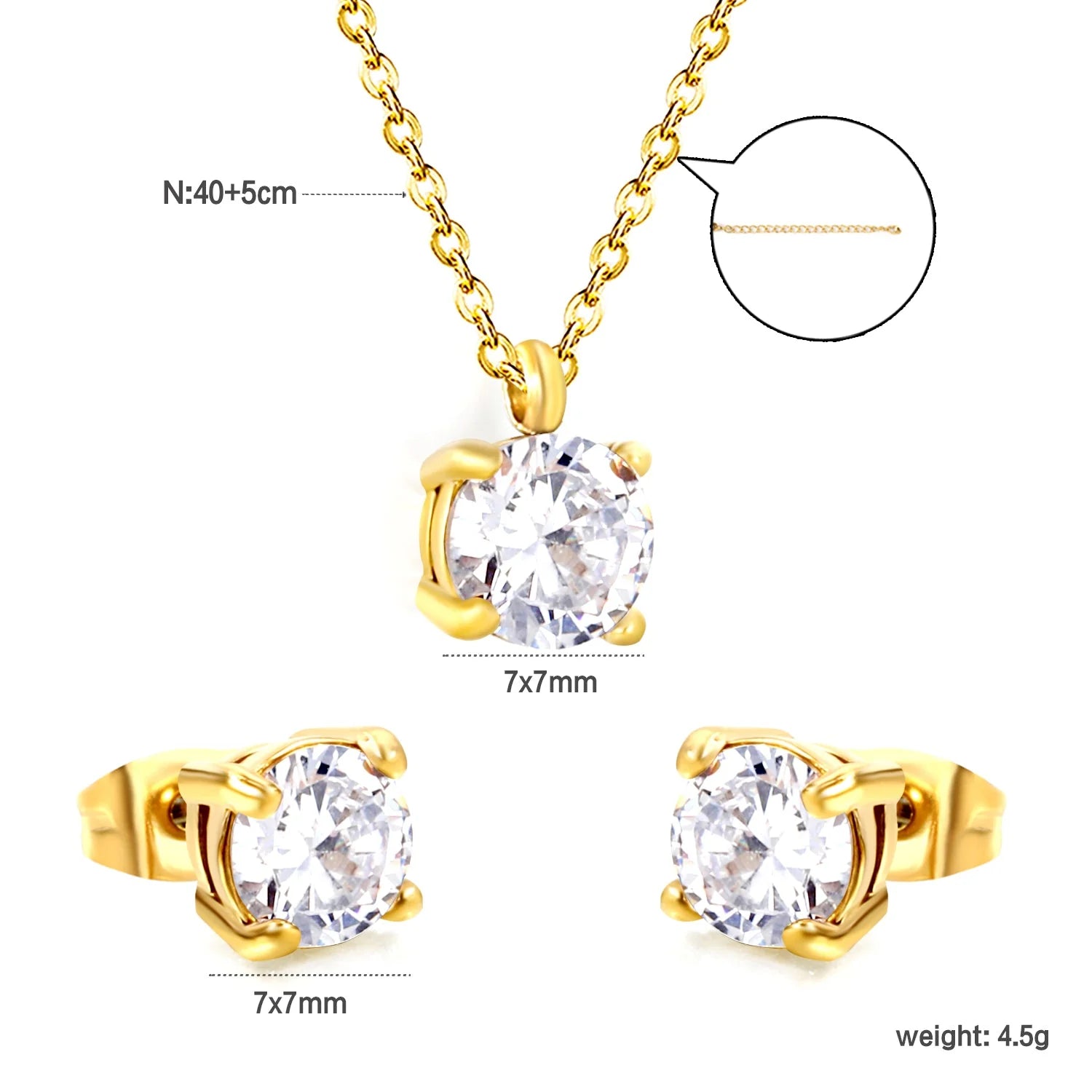 Round Solitaire Crystal Gold Jewellery Set