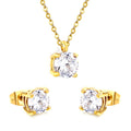 Round Solitaire Crystal Gold Jewellery Set
