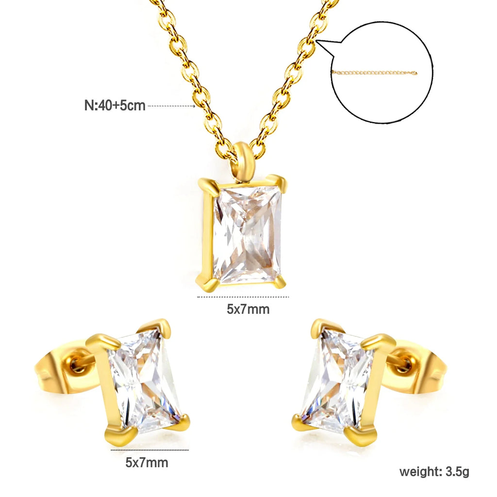 Baguette Crystal Gold Jewellery Set