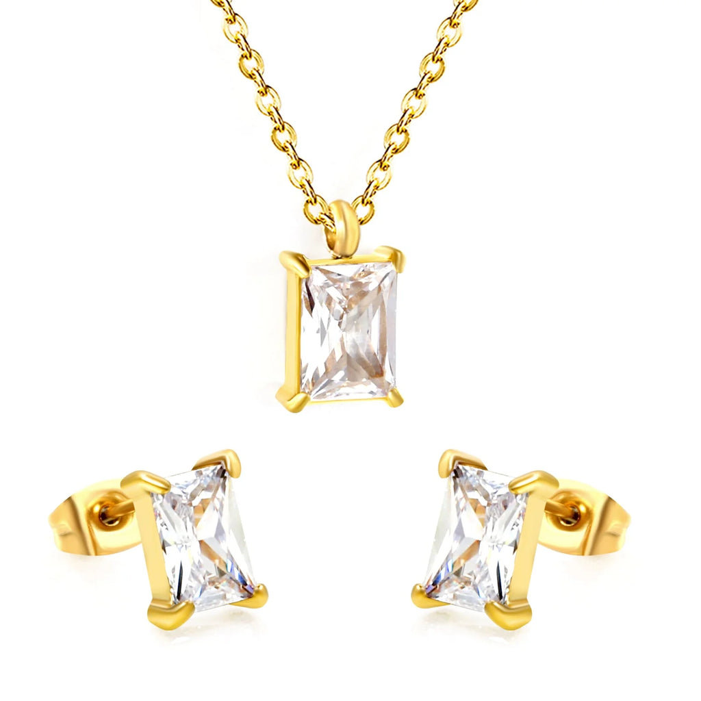Baguette Crystal Gold Jewellery Set