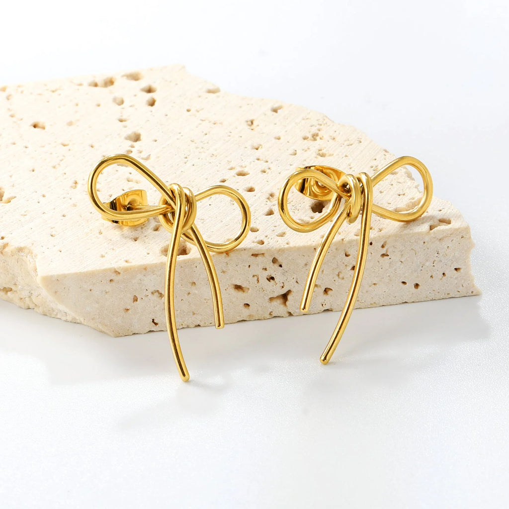 Gold Wire Bow Stud Earrings