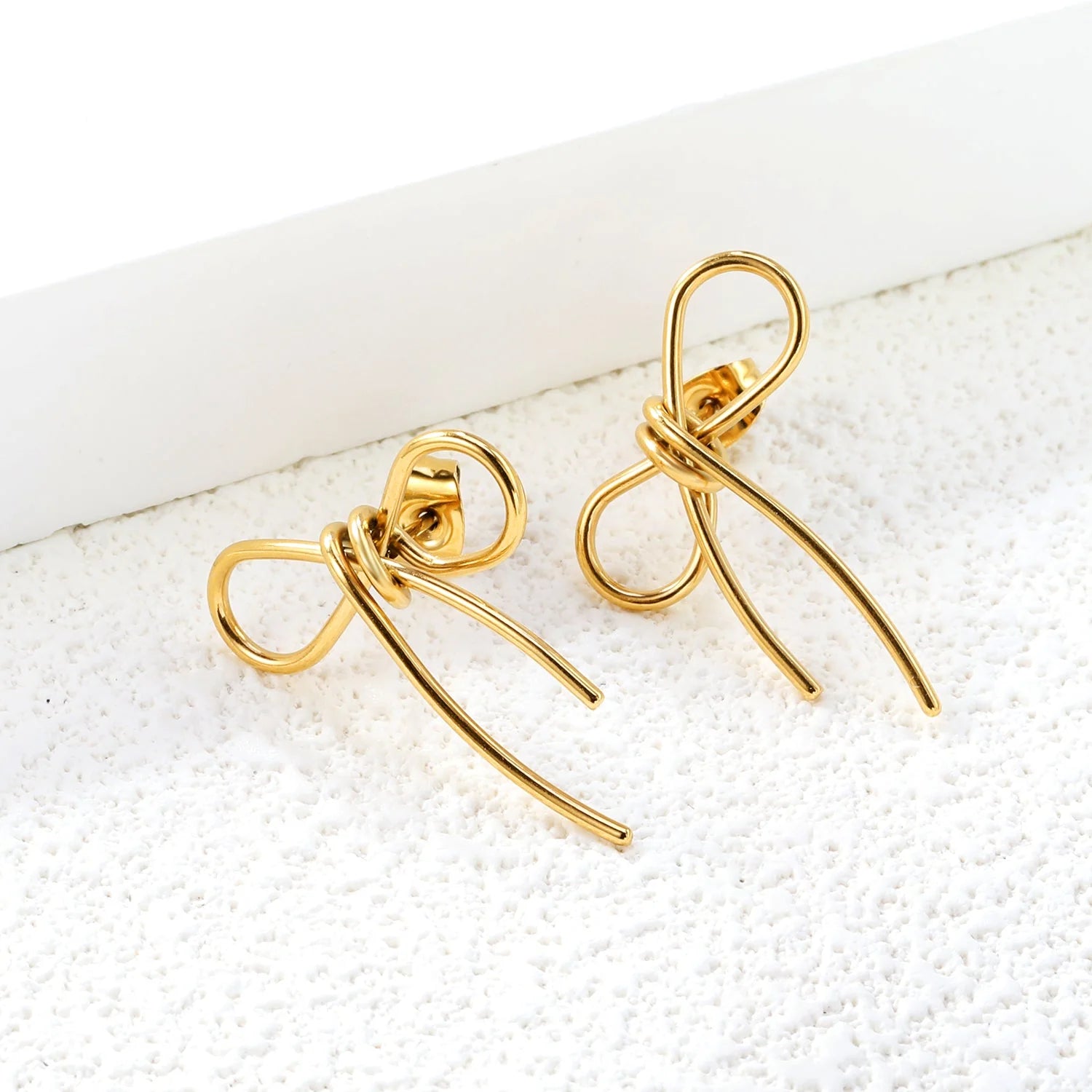 Gold Wire Bow Stud Earrings