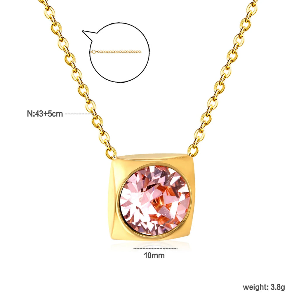 Rose Square Bezel Pendant Necklace