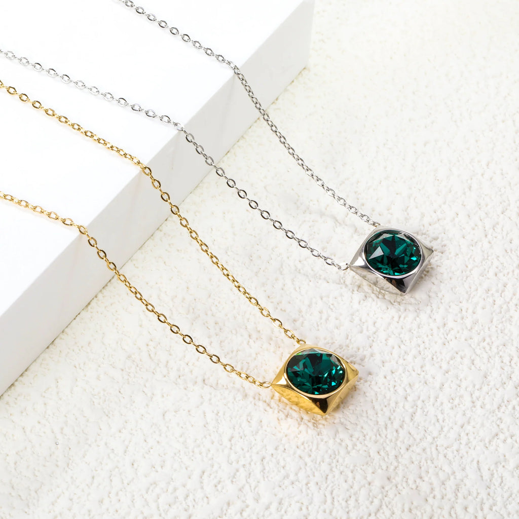 Emerald Square Bezel Pendant Necklace