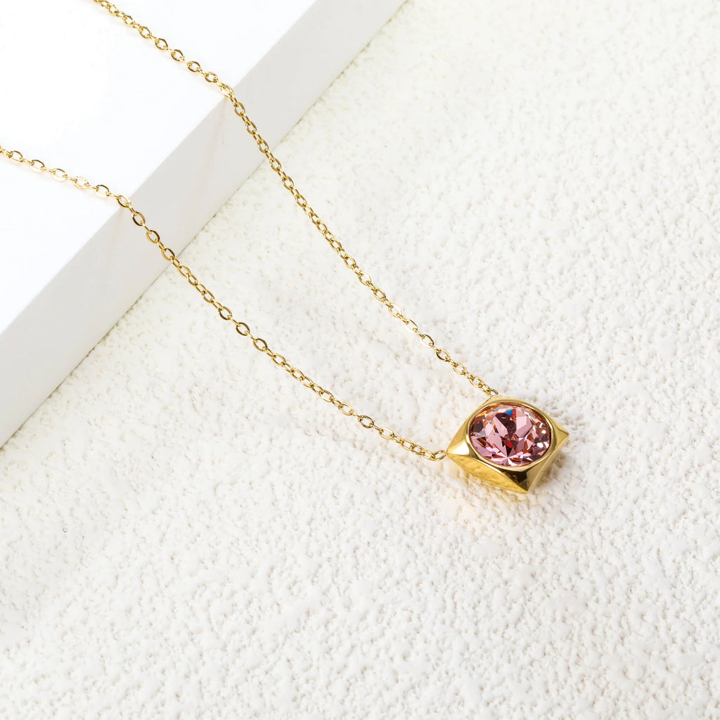 Rose Square Bezel Pendant Necklace