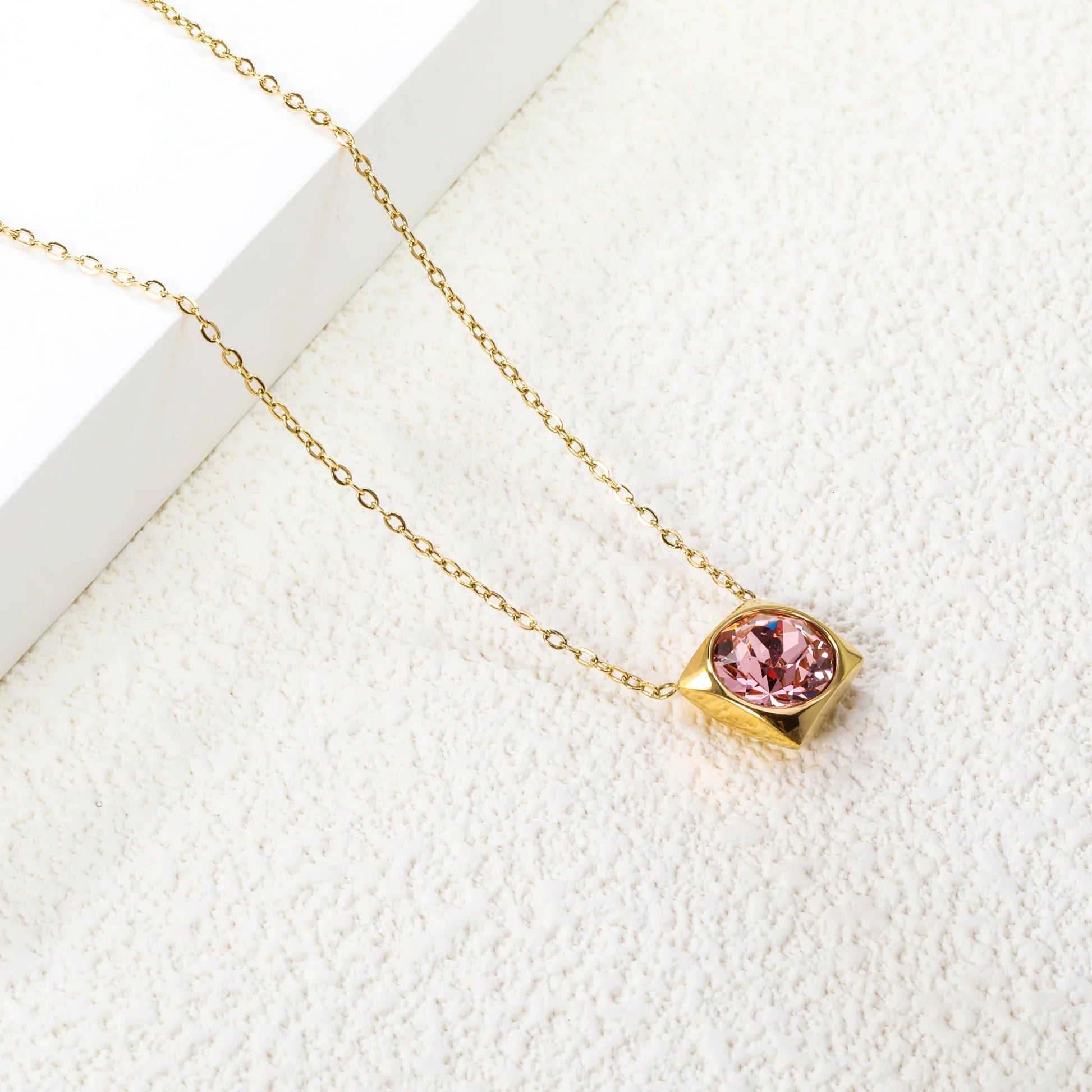 Rose Square Bezel Pendant Necklace