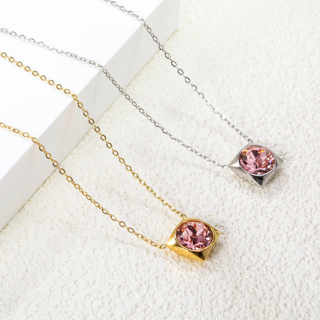 Rose Square Bezel Pendant Necklace