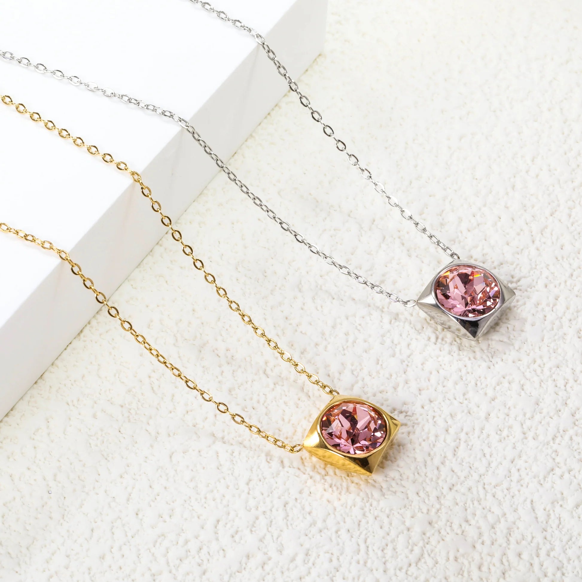 Rose Square Bezel Pendant Necklace