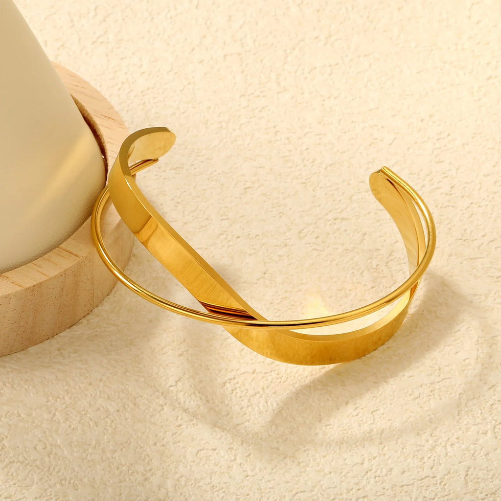 Crossover Twist Double Band Cuff Bangle