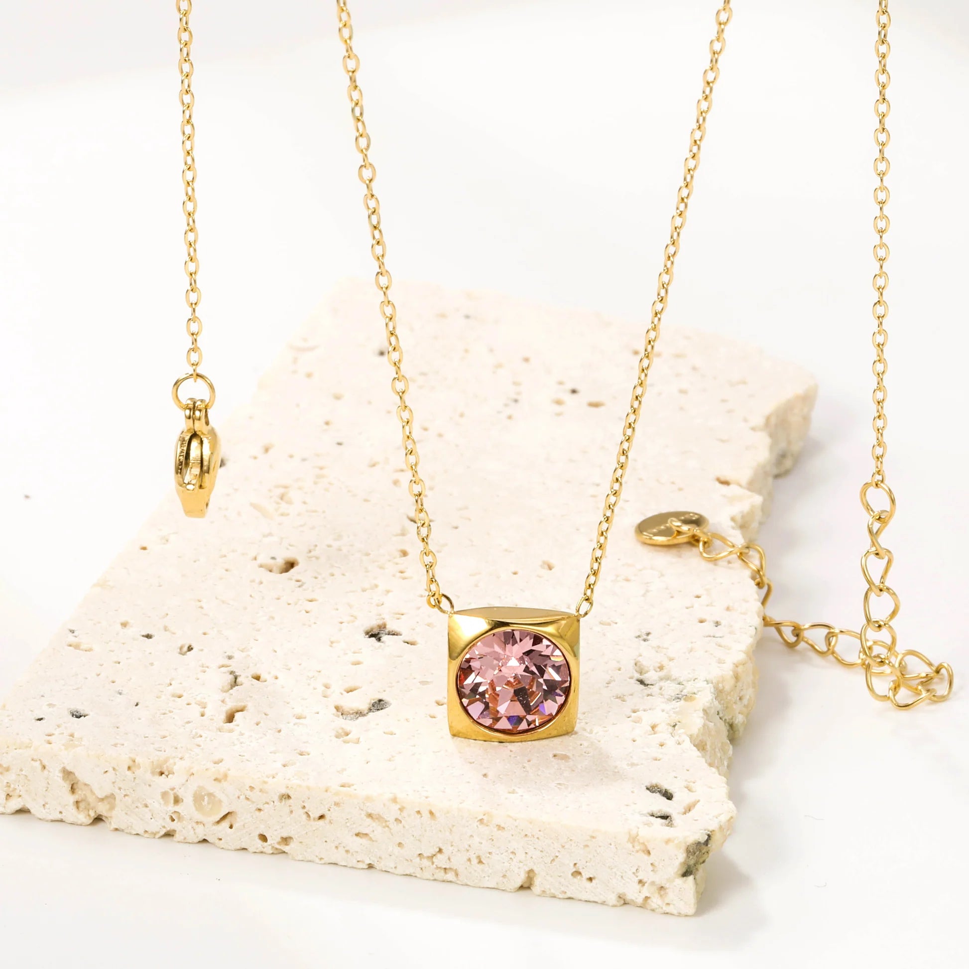 Rose Square Bezel Pendant Necklace