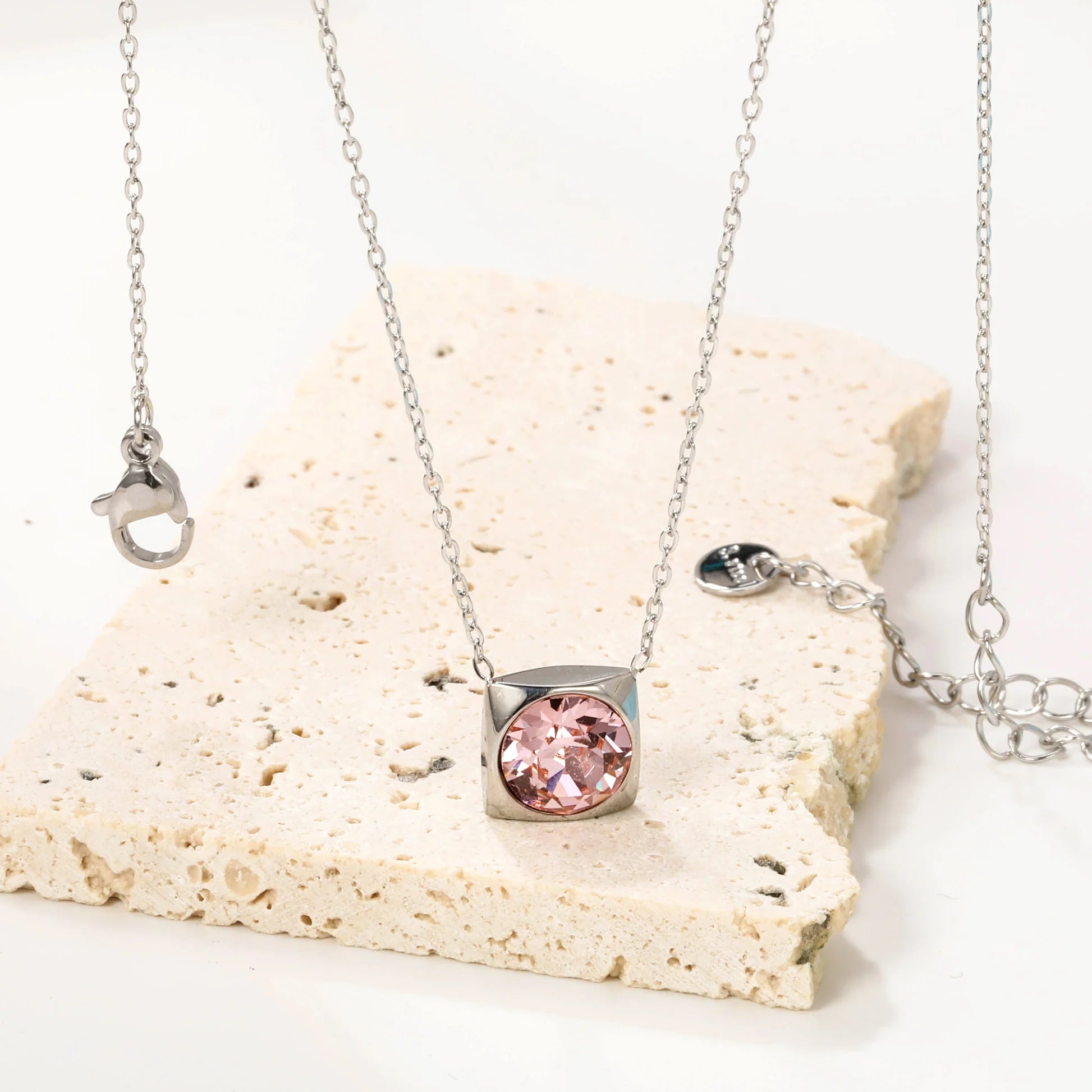 Rose Square Bezel Pendant Necklace