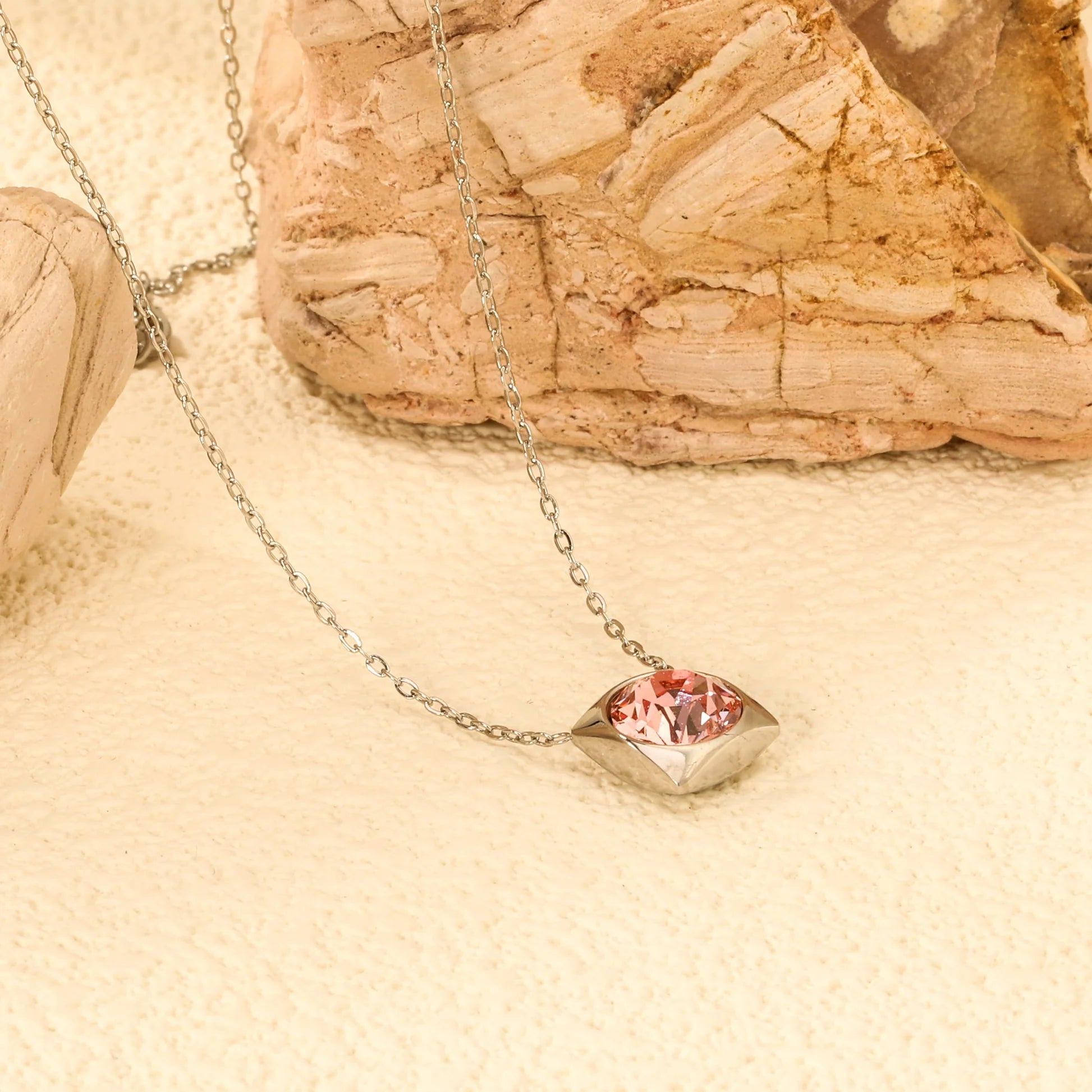 Rose Square Bezel Pendant Necklace